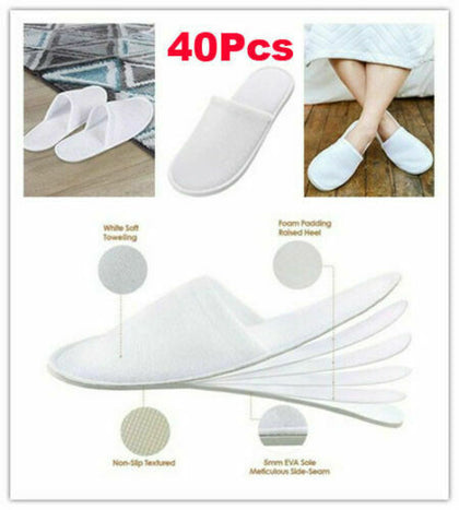 40 Spa Hotel Guest Slippers White Disposable Terry Close Toe Towelling Quality!
