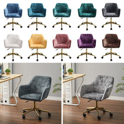 Velvet Office Chair Swivel Computer Desk Armchair Adjustable Padded Seat Home UK