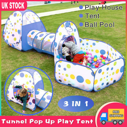 Portable 3 in 1 Children Kids Baby Play Tent Tunnel Ball Pit Playhouse Pop Up UK