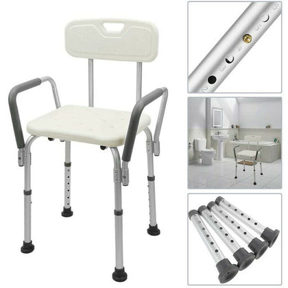 Aluminium Adjustable Medical Shower Aid Chair Bathtub Bath Seat Stool Arms Back