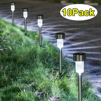 10x Solar Power LED Stake Lights Patio Outdoor Garden Lawn Path Lamp Cool White