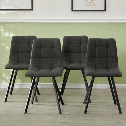 Set of 2 Grey Faux Leather Dining Chairs Padded Seat Metal Legs Restaurant