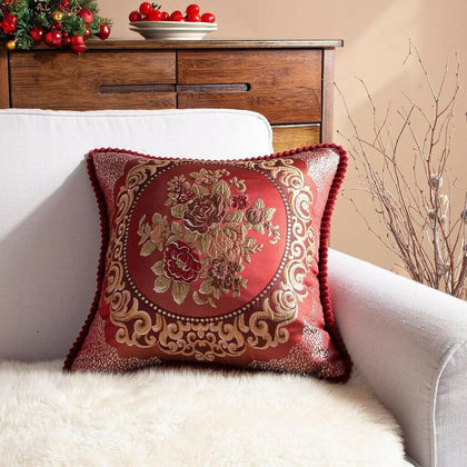 Set of 2 Taffeta Vintage Roses Embroidery Tapestry cushion cover Red 18