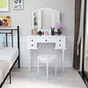 White Dressing Table, Fold 3 Mirror & Stool Set (5 Drawer) Bedroom Makeup Desk