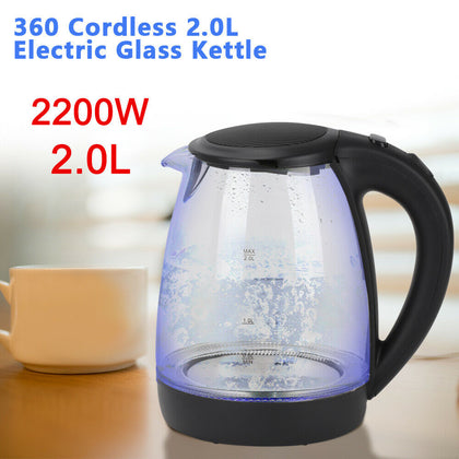 Illuminated Glass Kettle Blue LED 360 Cordless 2.0L Electric Jug Portable Design
