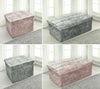 Crushed Velvet Diamante Ottoman Storage Box Folding Stool Space Saving Pink Grey