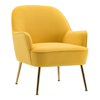 Yellow Velvet Upholstered Armchair Living Room Lounge Coffee Chair Single Sofa