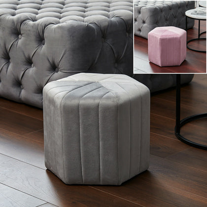 Hexagonal Stool Velvet Padded Pouffe Footstool Side Chair Living Room Bedroom