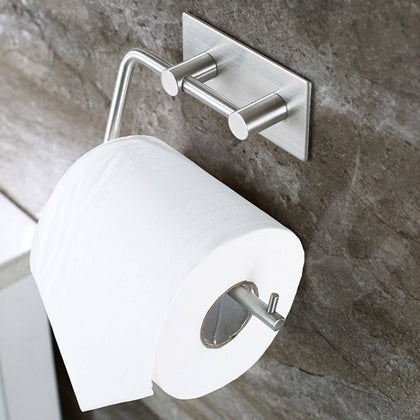 Wall Mounted Toilet Roll Holder Stainless Steel Tissue Stand Storage No Drilling