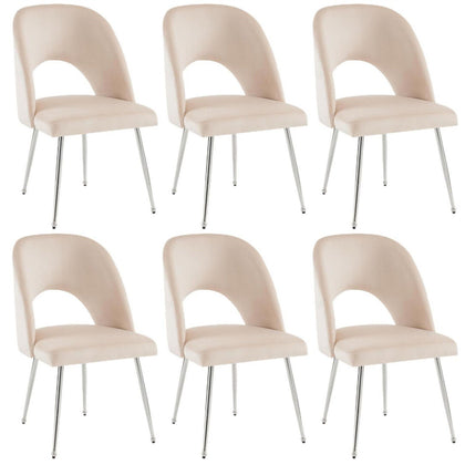 Velvet Dining Chairs Set of 6 Upholstered Seat Accent Chair Kitchen Chairs Beige