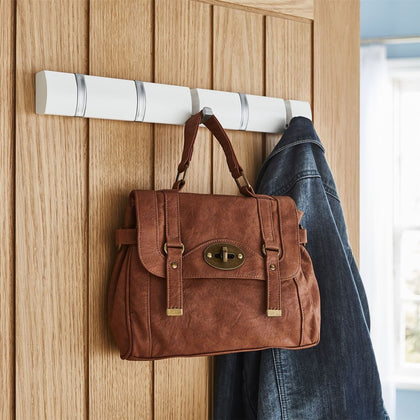 5 Wooden Satin Door Hook Coat Hanging Storage Rack Wall Mounted White Board