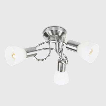 Modern Brushed Chrome 3 Way Multi Arm Flush Spiral Ceiling Spot Light Fitting