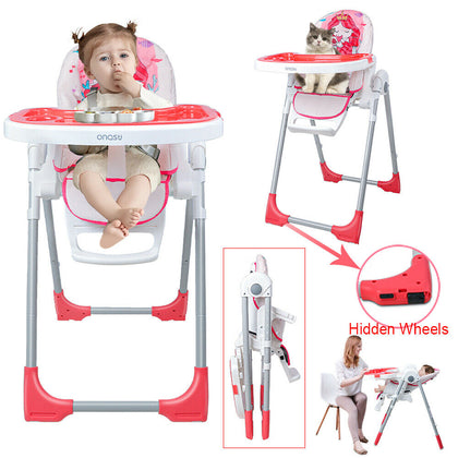 Adjustable Folding Baby Highchair High Feeding Seat Toddler Travel Table Chairs