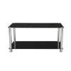 Coffee Table Glass Top With Storage & Chrome Black Modern Living Room Furniture