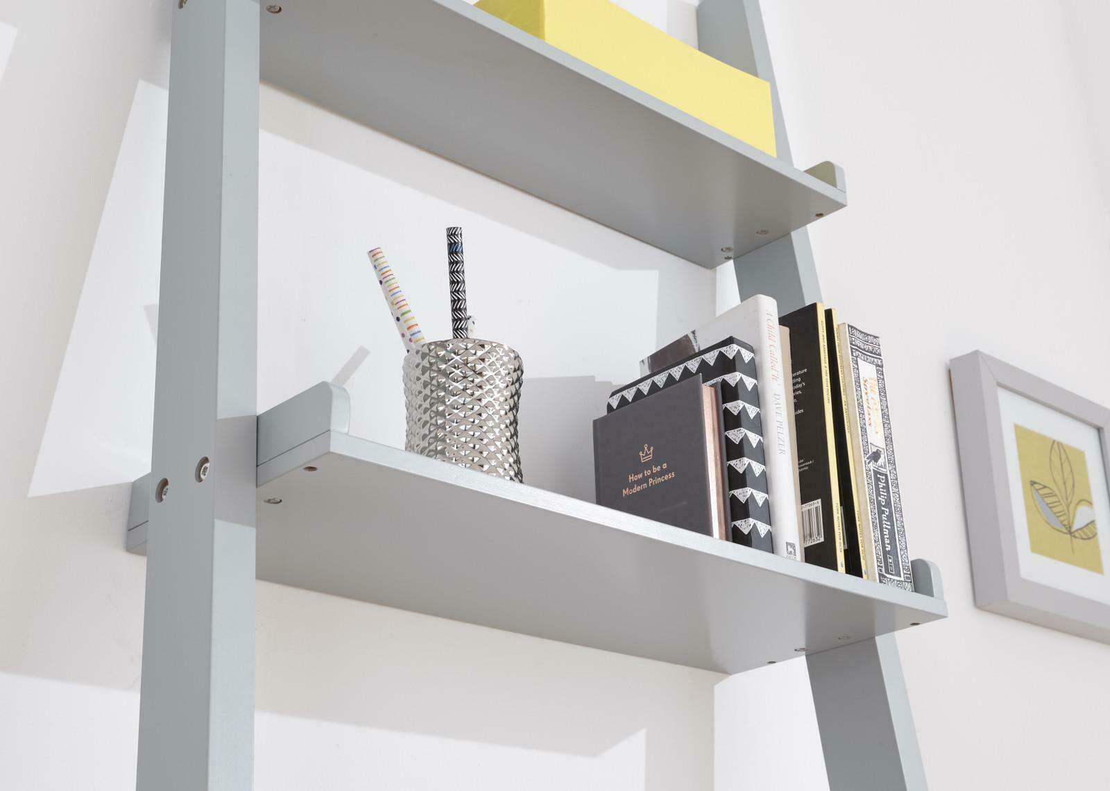 Grey Ladder Modern Style 3 Tier Computer Study Desk with Bookcase Shelves