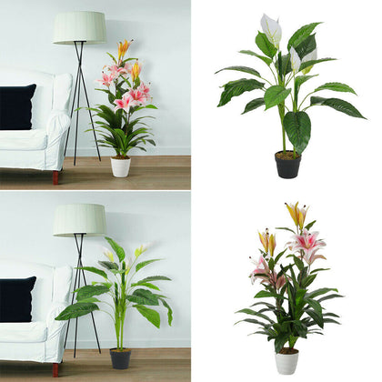 3ft Realistic Flower Tree Potted Plant Artificial Lily/Spathiphyllum Home Decor