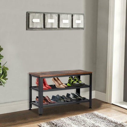 3 Tier Vintage Shoe Bench Rack Storage Shelf Shoes Display Cabinet Seat Metal
