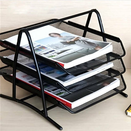 Filing Trays Holder A4 Document Letter Metal Wire Mesh Storage 3 Tiers 2 Colours