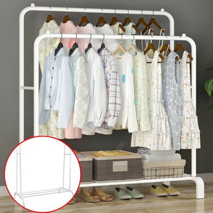 Double Clothes Rail Rack Garment Hanging Heavy Duty Organizer Coat Storage Shelf