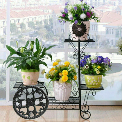 Bicycle Style Corner Flower Stand Craft Bonsai Frame Plant Pot Rack Home Garden