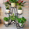 Portable Black Metal Plant Stand 3-Tier 6 Pots Flower Shelf Garden Backyard Deco