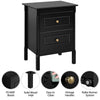 Black Bedside Table Chest of Drawer, 2 Drawers with Metal Handles and Solid Wood