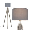 Chrome Tripod Floor Lamp Large Grey Cotton Lampshade LED Light Bulb Lighting