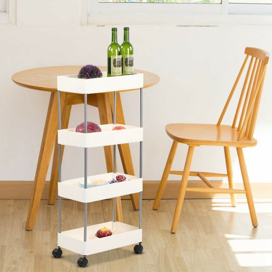 Kitchen Trolley Cart Bathroom Laundry Storage Rack Shelf Rolling Wheel 4 Tier