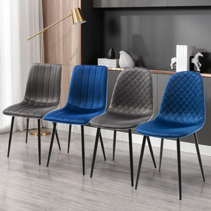 4X Velvet Dining Chairs Set Faux Suede Leather Padded Seat Metal Leg Kitchen