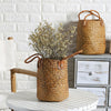 Small Seagrass Bucket Flower Plant Storage Rattan Woven Wicker Basket Pot Decor