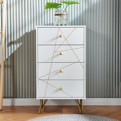 4 Drawer Storage Cabinet Chest of Drawer with Golden Hairpin Leg Bed Side Tables