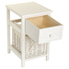 Pair of Wooden Bedside Tables Night Stand Cabinet Storage Drawer Wicker Basket.