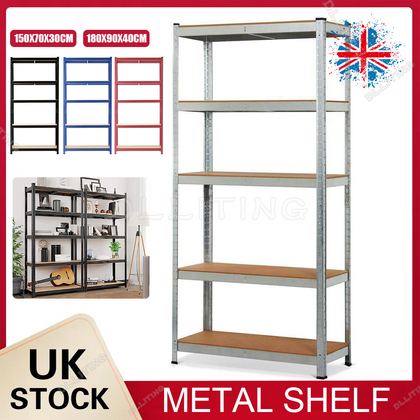 5 TIER METAL SHELF SHELVING UNIT STORAGE RACKING SHELVES SHED GARAGE WAREHOUSE