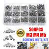 500X Stainless Steel M3 M4 M5 Hex Screws & Socket Bolts & Nuts Assorted Box Kit