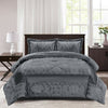 Luxury 3 Piece Grey Quilted Bedspread Heavy Jacquard Comforter Throw S.King Size