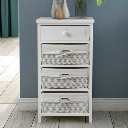 4 Drawer Basket Drawers White Cupboard Cabinet for Bedroom Living Room Bathroom