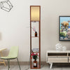 220V Modern Shelf Floor Lamp with 3-Tier Shelves Wooden Hallway Storage UK