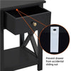 Black Bedside Table Cabinet with Drawer Shelf, Wooden End Table Storage Cabinet