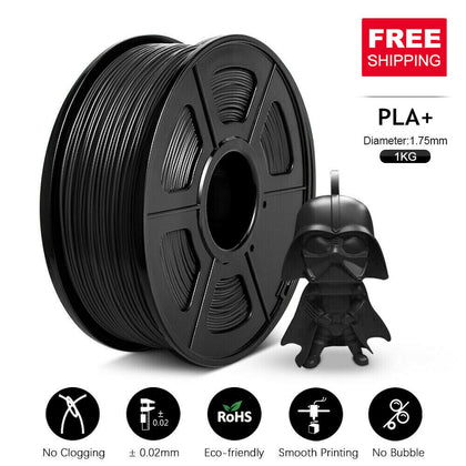 3D Printer Filament 1.75mm 1KG / 2.2LB with Spool Black PLA+ Material Printing