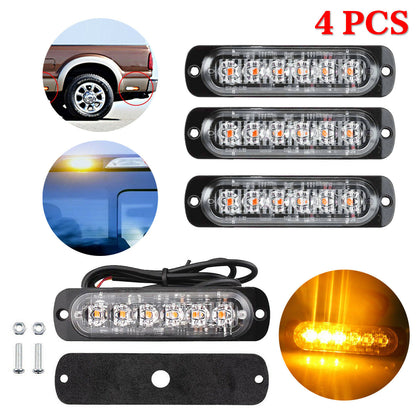 4X 6LED AMBER RECOVERY 12/24V CAR STROBE LIGHTS ORANGE GRILL BREAKDOWN FLASHING