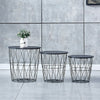 Set of 3 Storage Basket Nested Tables Side Table Metal Wire Black Tabletop Home