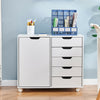 Mobile Filing 5 Drawer Pedestal Cabinet File Storage with Door Home Office White