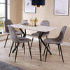 White Dining Kitchen Table Set with 4 Grey Quilted Fabric Chairs Black Metal Leg