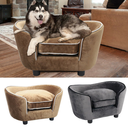 LARGE SOFT PET DOG BED SOFA CUSHIONED WARM VELVET MATTRESS BASKET COUCH CHAIR UK