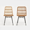 Rattan Boho Dining Chairs Set of 2 Black Metal Legs Dining Room Seats Home