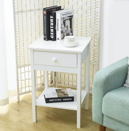 Bedside Table With Drawer and Shelf Cabinet Side Table Storage Unit, 40x30x60cm