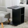 Wooden Sofa Side Table Rolling C-Shape Laptop Desk With Storage Display Shelves