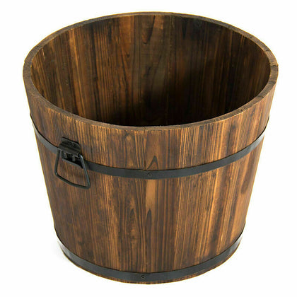 Wooden Flower Pots Whiskey Barrel Planter Round Garden Flower Pot Outdoor Home