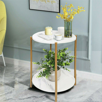 Marble Gold Round Coffee Table Accent Table Sofa Side Table Living Room Storage
