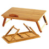 64cm Bamboo Wood Serving Breakfast Lap Tray Table Mate Bed Tray With Folding Leg